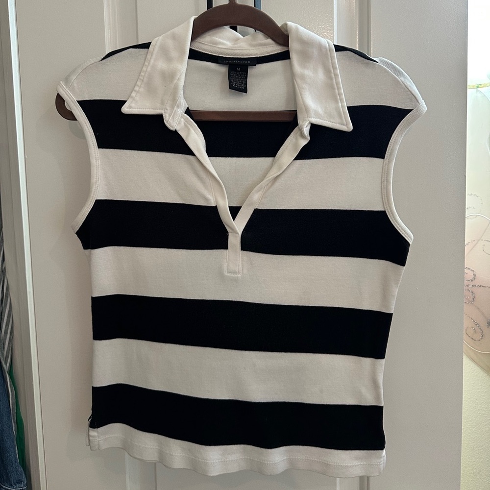 The Limited - Black and White Striped Sleeveless Polo Top